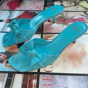 Delman NEW Peep Toe Heel Teal Suede 6.5